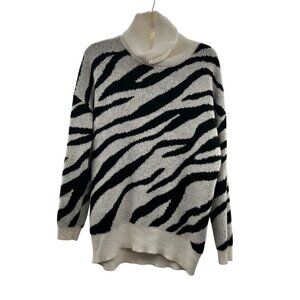 Yummy Women's Zebra Print Knit Turtleneck Sweater Black/Ivory Size Large